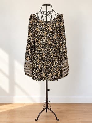 Ripcurl Dreamer Floral Boho Mini Dress Black Tan Women's S — photo 1 of 5