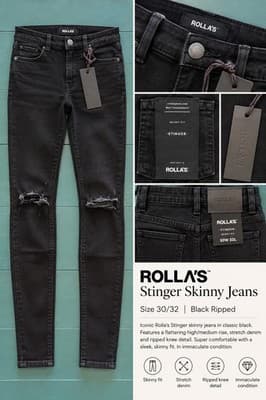 Rolla's Stinger Skinny Jeans Ripped Black Men's 30 — photo 1 of 7
