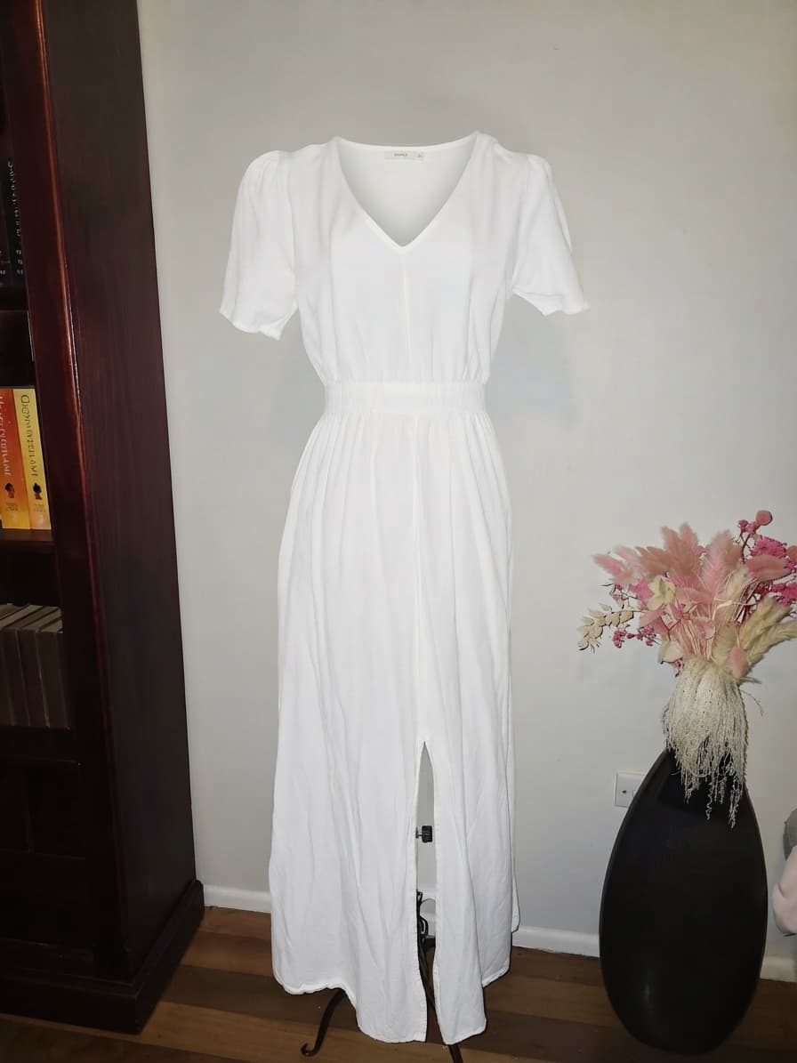 Roxy Maxi Dress V-Neck Front Slit White Women's S — photo 1 of 4