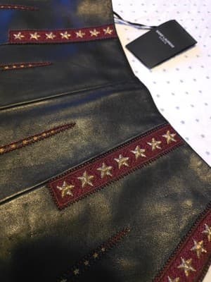 Saint Laurent Claudius Embroidered Lambskin Leather Shorts Black Burgundy Gold Women's 6 — photo 2 of 17