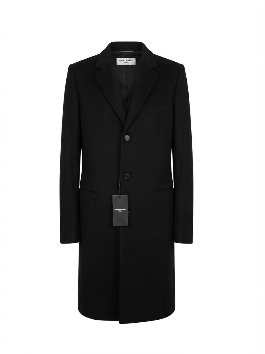 Saint Laurent Paris Black Wool Long Coat F42 US 10 Manteau Single Breasted YSL — photo 1 of 13