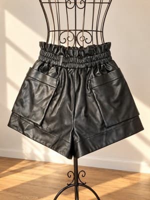 San Sloane Natalya Faux Leather Paperbag Shorts Black Women's S — photo 1 of 4
