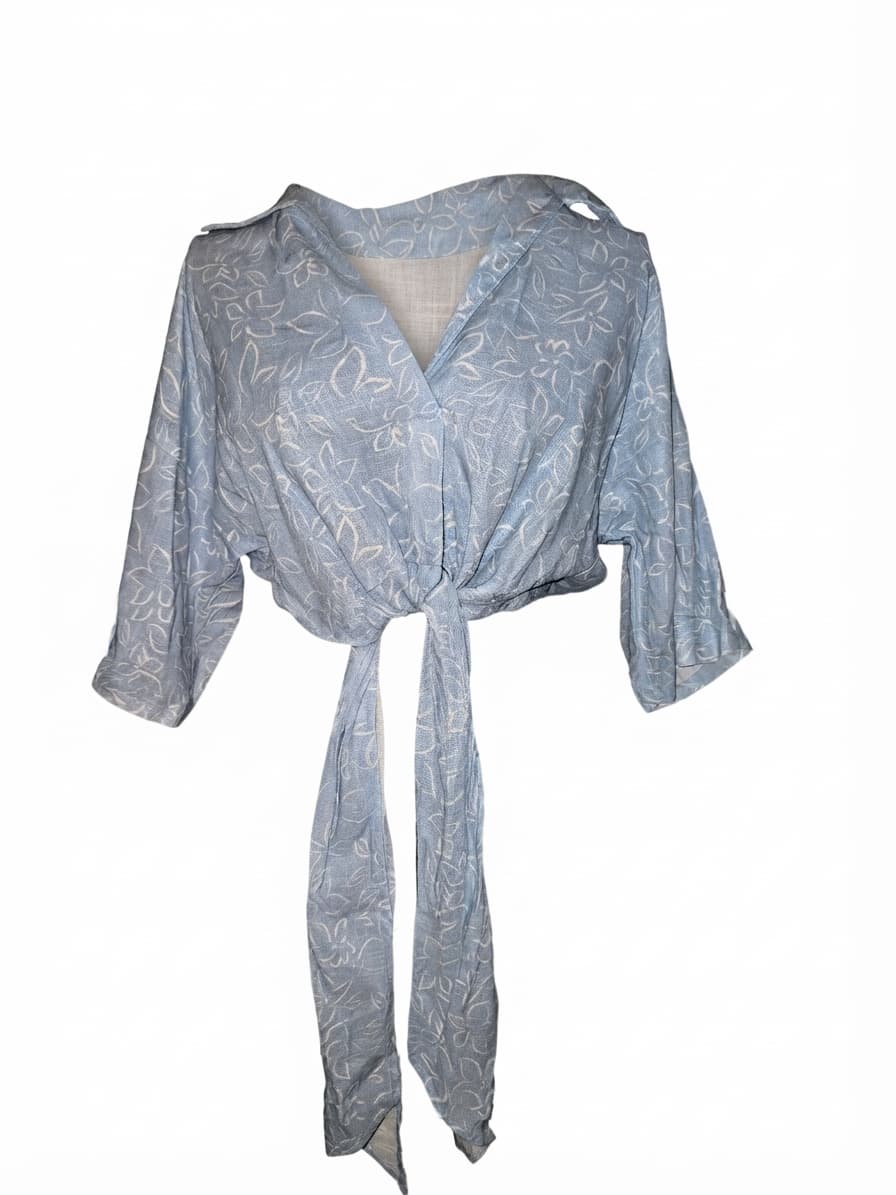 Sea and Sun Crop Top Floral Tie-Front Light Blue Women's S — photo 1 of 5