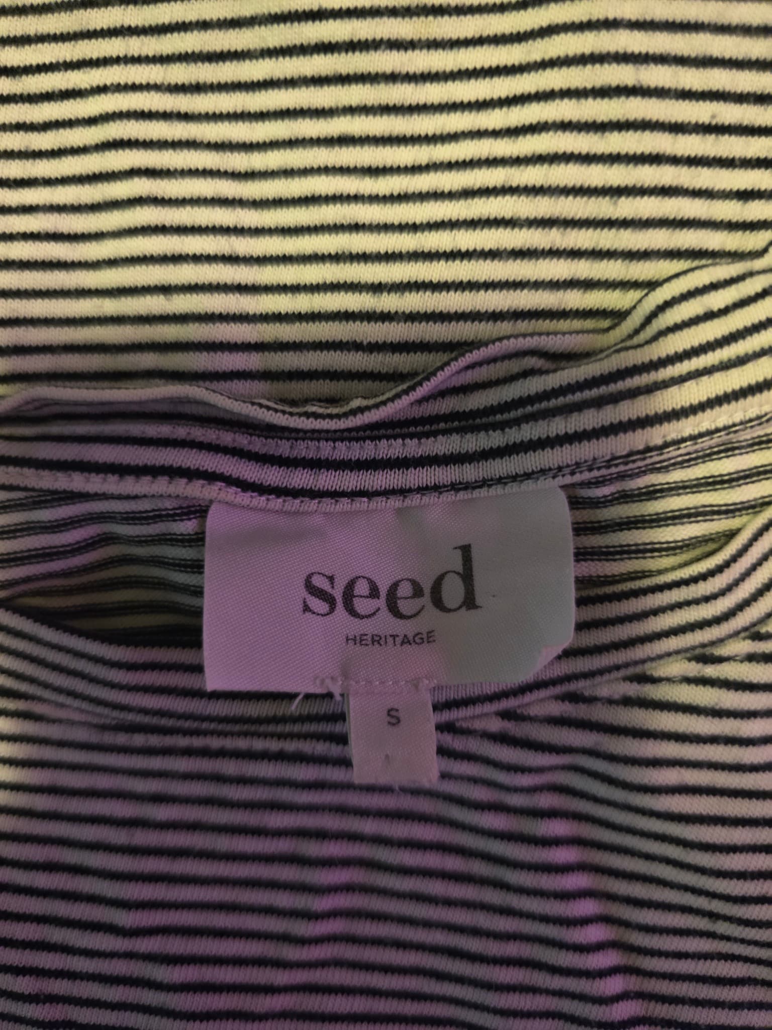 Seed Heritage Striped Sequin Slogan T-Shirt Black and White Women's S — photo 3 of 4