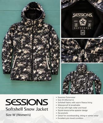 Sessions Softshell Ski Jacket Splatter Hooded Black/White Women's M — photo 1 of 4