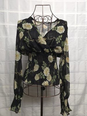 SHEIKE Floral Print Chiffon Blouse Smocked Waist Black Women's 8 — photo 1 of 4