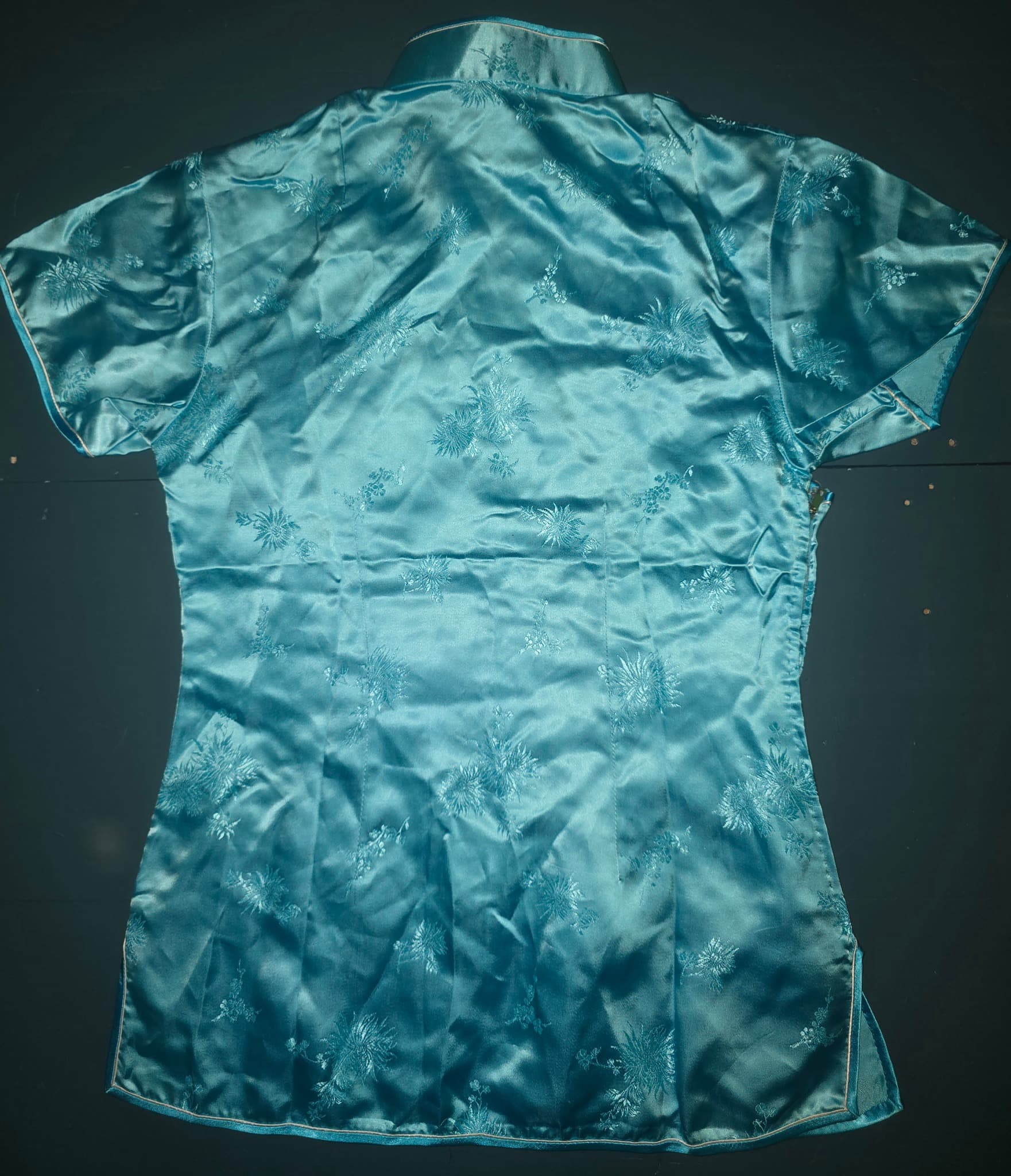 SILVER LAKE Cheongsam Style Blouse Floral Embroidery Turquoise Women's Size XS — photo 3 of 4