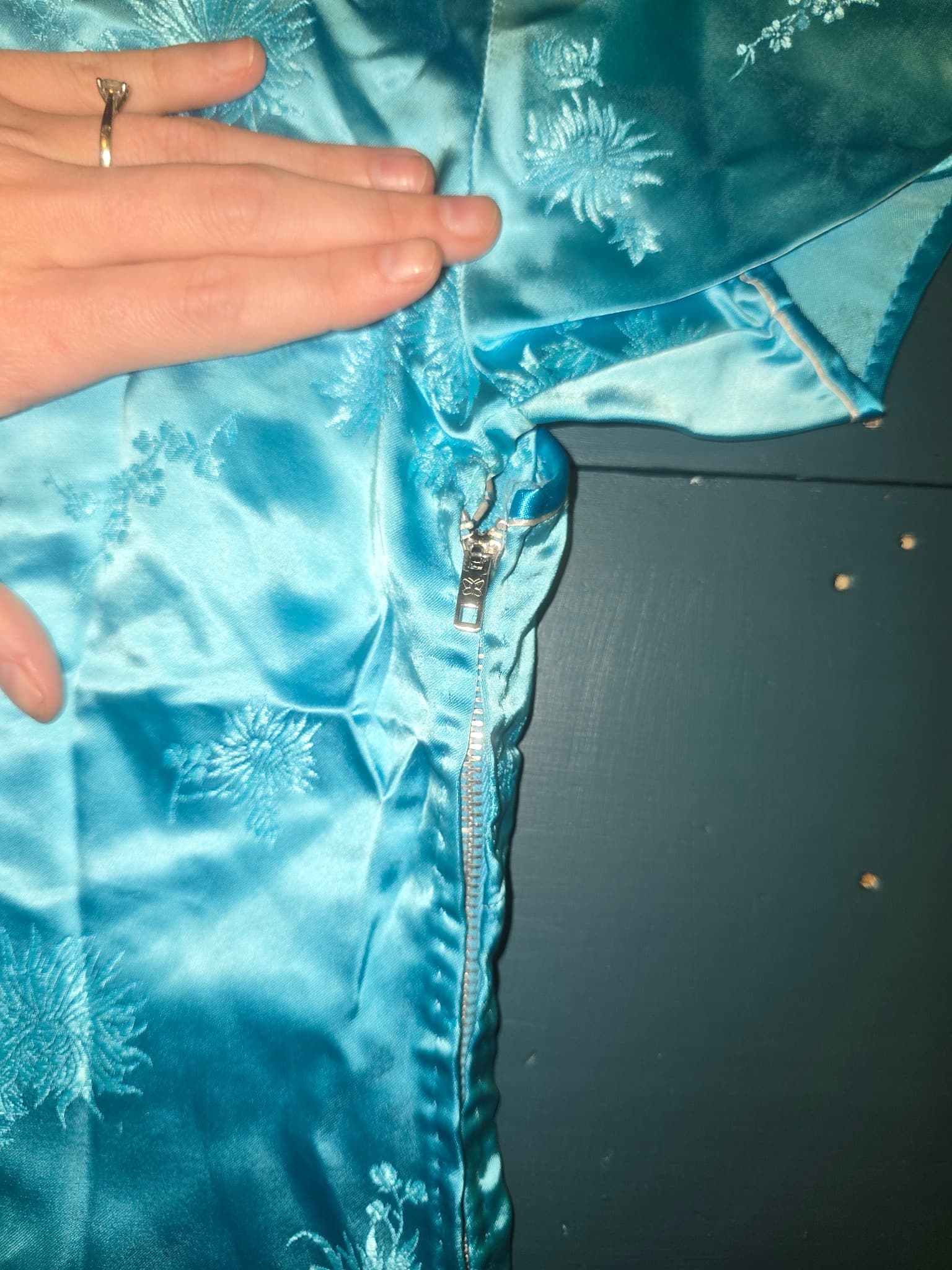 SILVER LAKE Cheongsam Style Blouse Floral Embroidery Turquoise Women's Size XS — photo 4 of 4