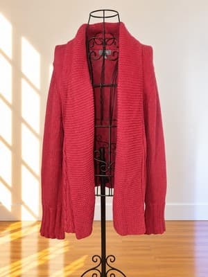 Sussan Cable-Knit Cardigan Open Front Red Women's L — photo 1 of 4