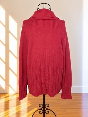 Sussan Cable-Knit Cardigan Open Front Red Women's L — photo 2 of 4