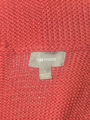 Sussan Cable-Knit Cardigan Open Front Red Women's L — photo 3 of 4