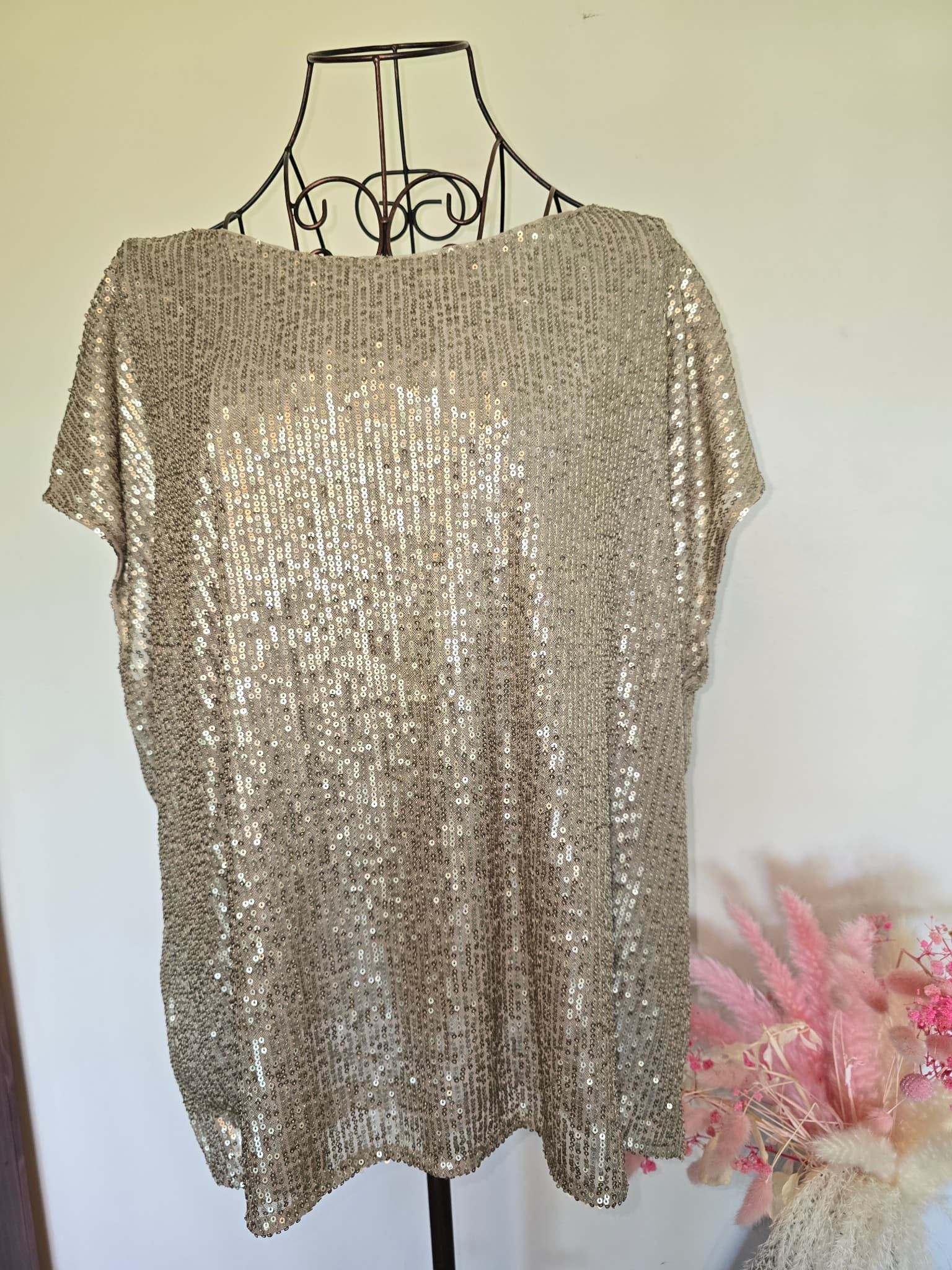 suzannegrae Sequin Blouse Boxy Short Sleeve Gold Women's XL — photo 1 of 6
