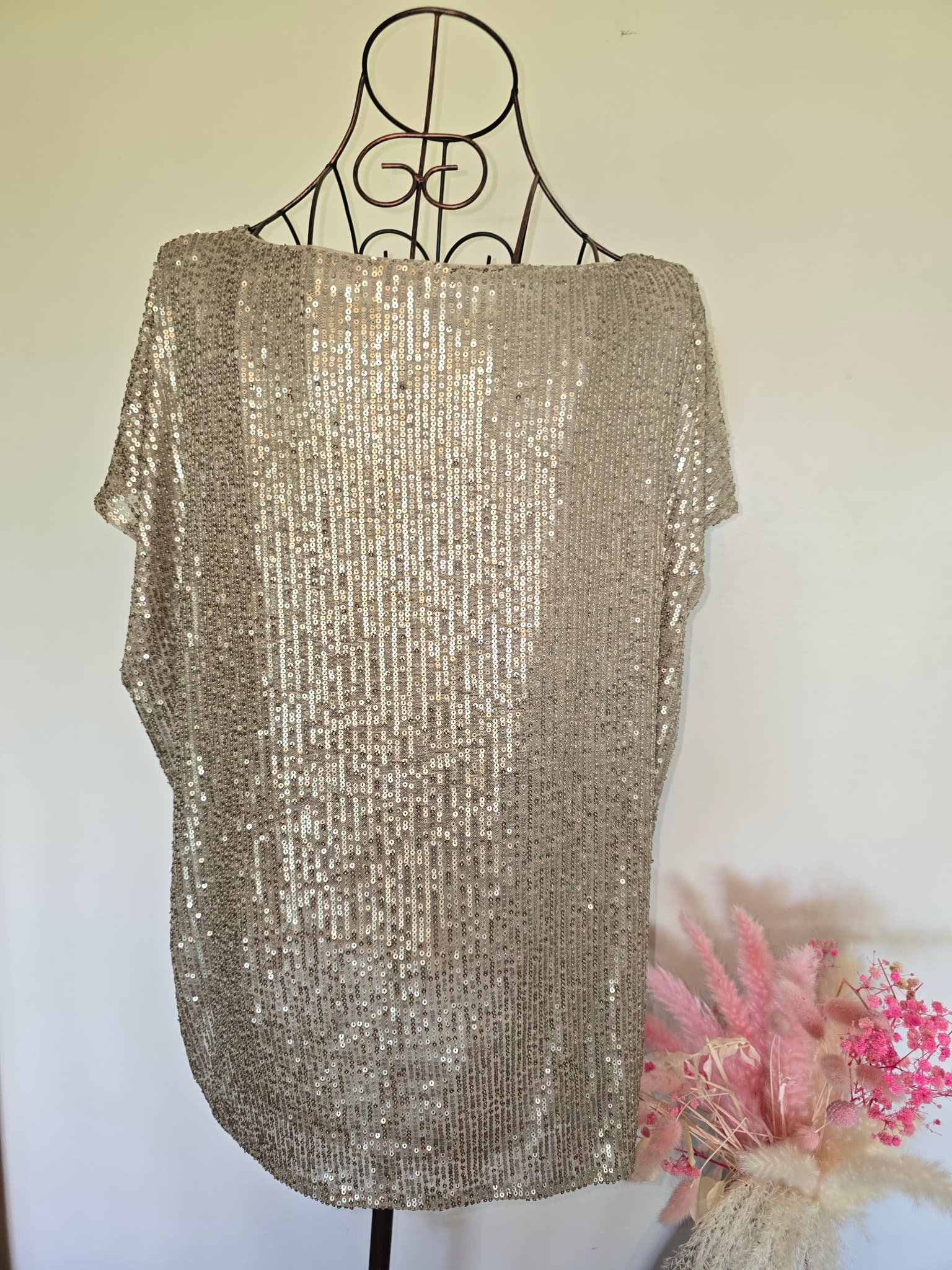 suzannegrae Sequin Blouse Boxy Short Sleeve Gold Women's XL — photo 6 of 6