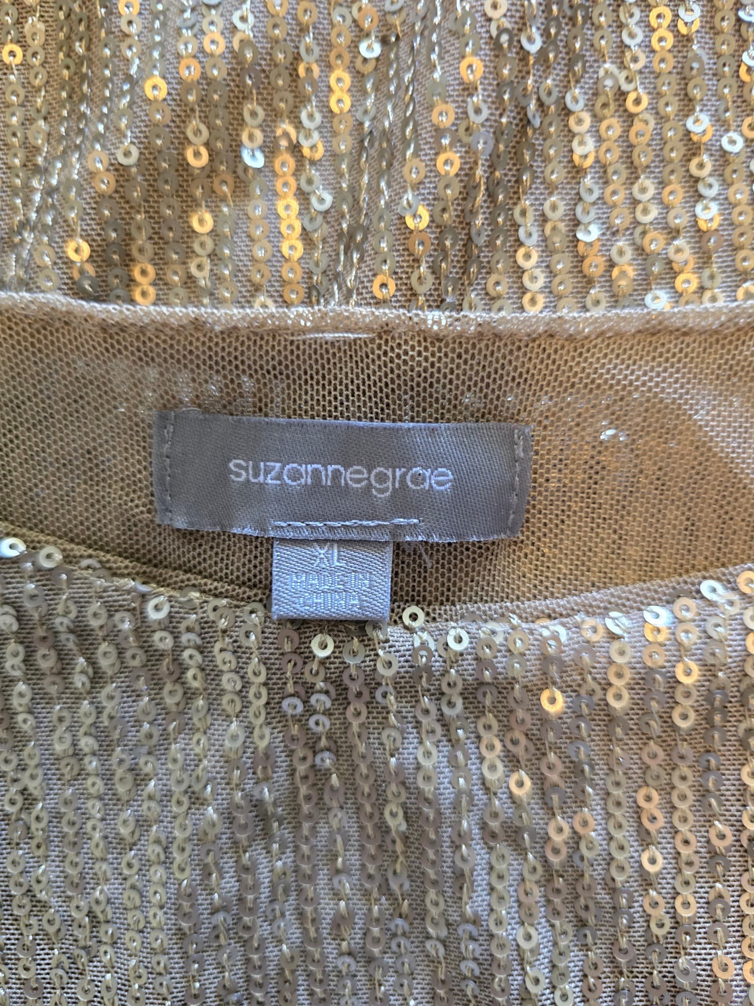 suzannegrae Sequin Blouse Boxy Short Sleeve Gold Women's XL — photo 3 of 6