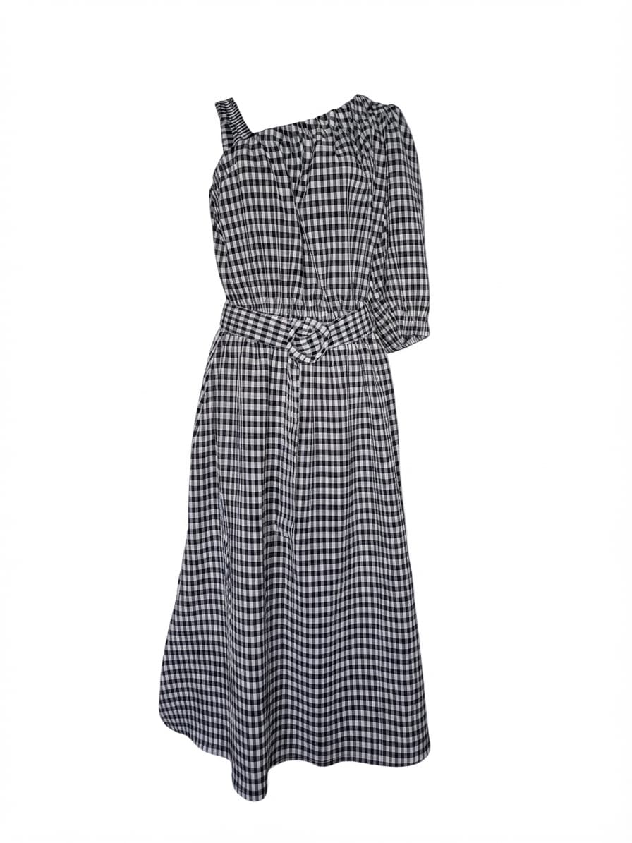 The Fated One-Shoulder Midi Dress Gingham Belted Black and White Women's 14 — photo 1 of 6