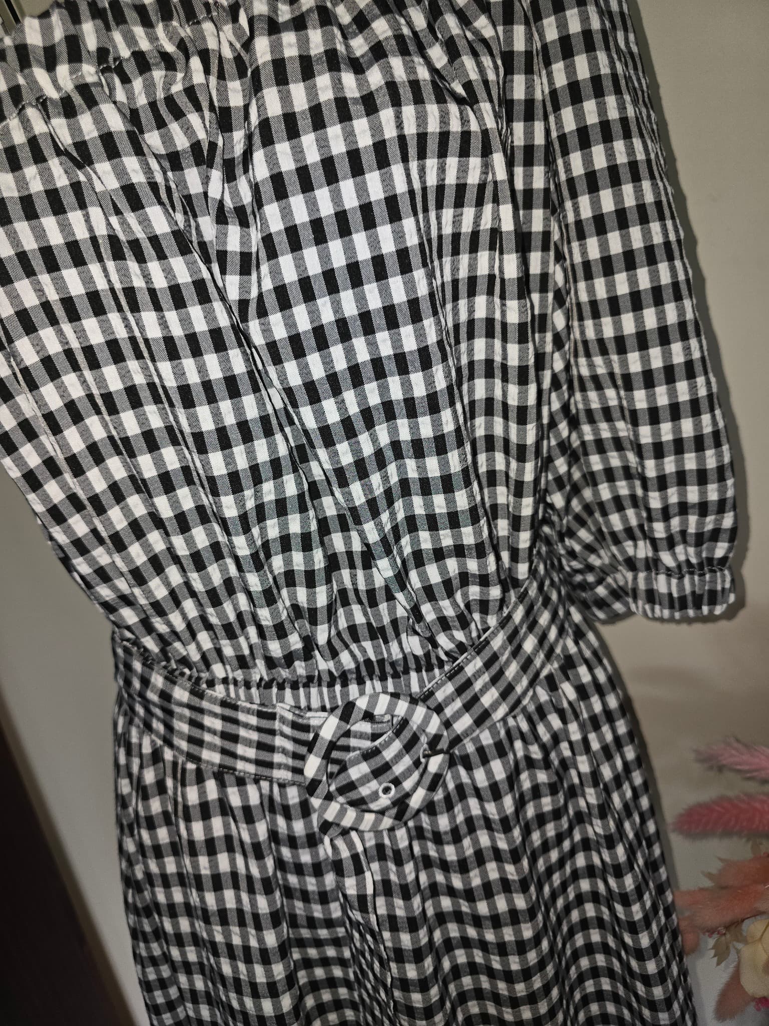 The Fated One-Shoulder Midi Dress Gingham Belted Black and White Women's 14 — photo 2 of 6