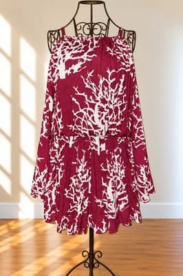 Theory Shift Dress Abstract Print Burgundy White Women's 4 — photo 1 of 3