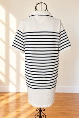 Tommy Hilfiger Polo Shirt Dress Striped Cream Navy Women's L — photo 2 of 4