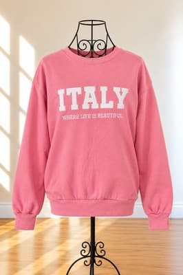 Valleygirl Graphic Sweatshirt Italy Where Life Is Beautiful Pink Women's S — photo 1 of 3