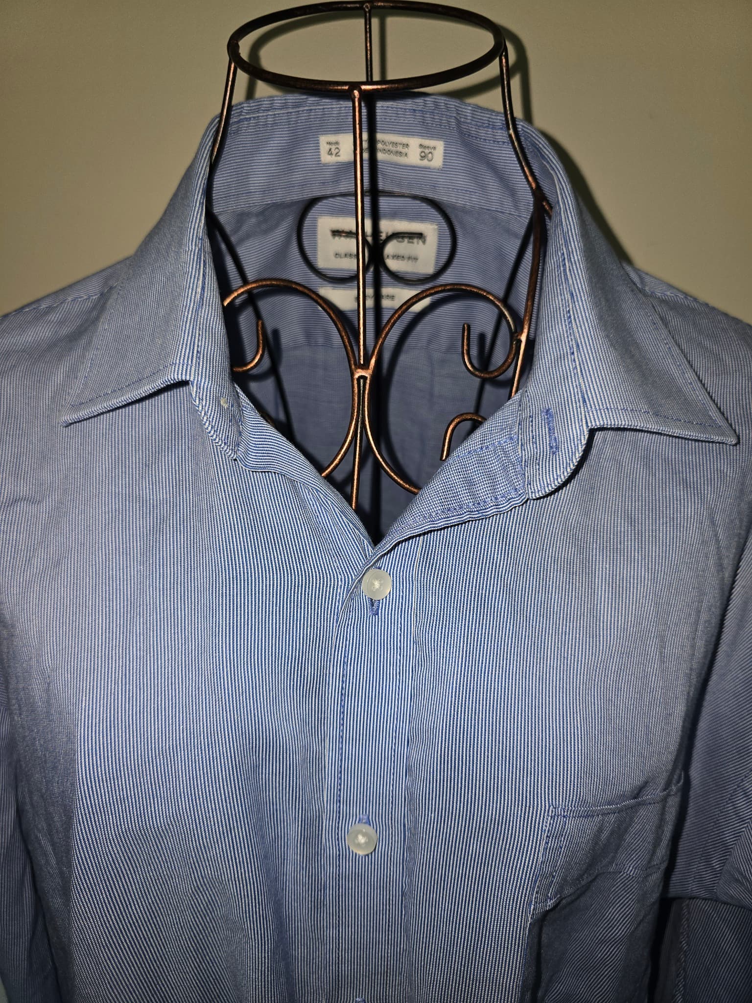 Van Heusen Dress Shirt Pinstripe Blue Men's 42 — photo 3 of 7