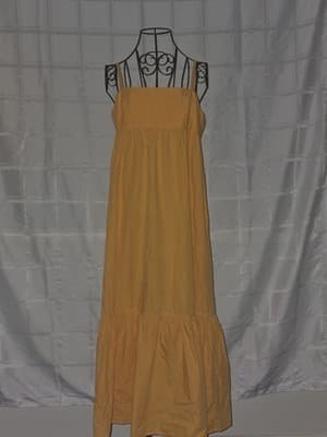 Venroy Tiered Maxi Dress Square Neck Cotton Yellow Women's M — photo 1 of 5