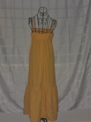 Venroy Tiered Maxi Dress Square Neck Cotton Yellow Women's M — photo 2 of 5