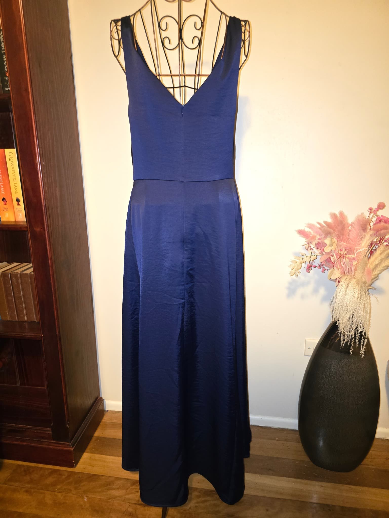 Veronika Maine Evening Gown Satin Sleeveless Gold-Tone Hardware Navy Blue Women's 8 — photo 5 of 5