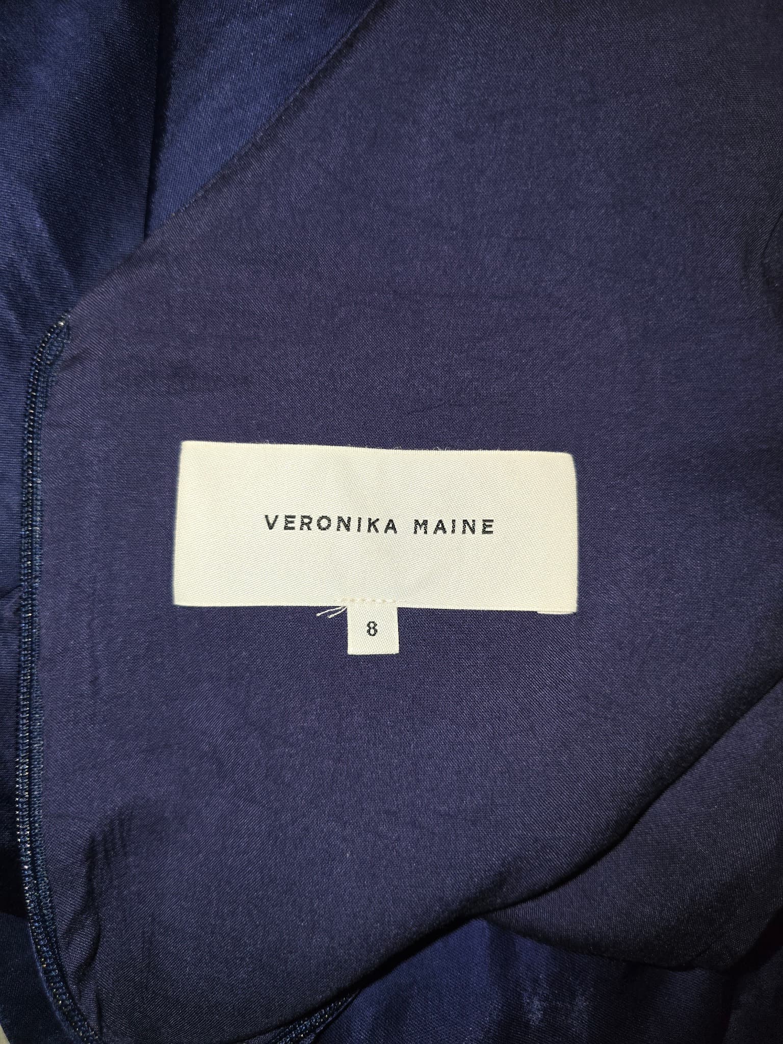 Veronika Maine Evening Gown Satin Sleeveless Gold-Tone Hardware Navy Blue Women's 8 — photo 3 of 5