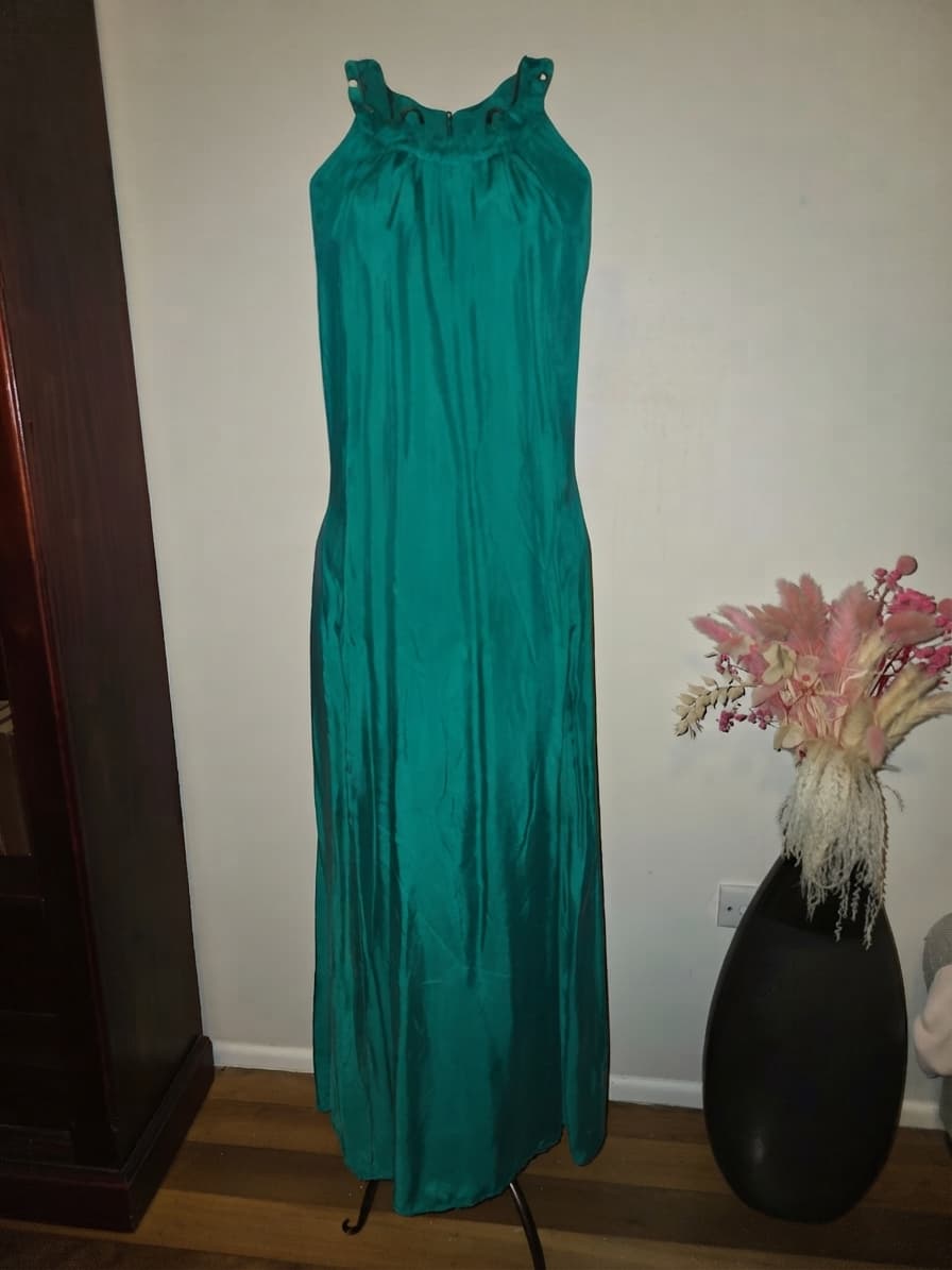 Veronika Maine Halter Neck Maxi Dress Gold-Tone Hardware Teal Women's 8 — photo 1 of 5