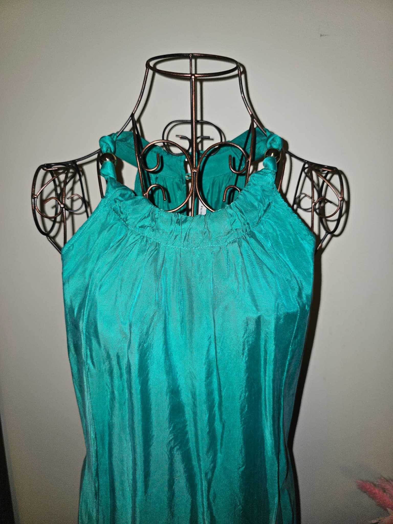 Veronika Maine Halter Neck Maxi Dress Gold-Tone Hardware Teal Women's 8 — photo 3 of 5