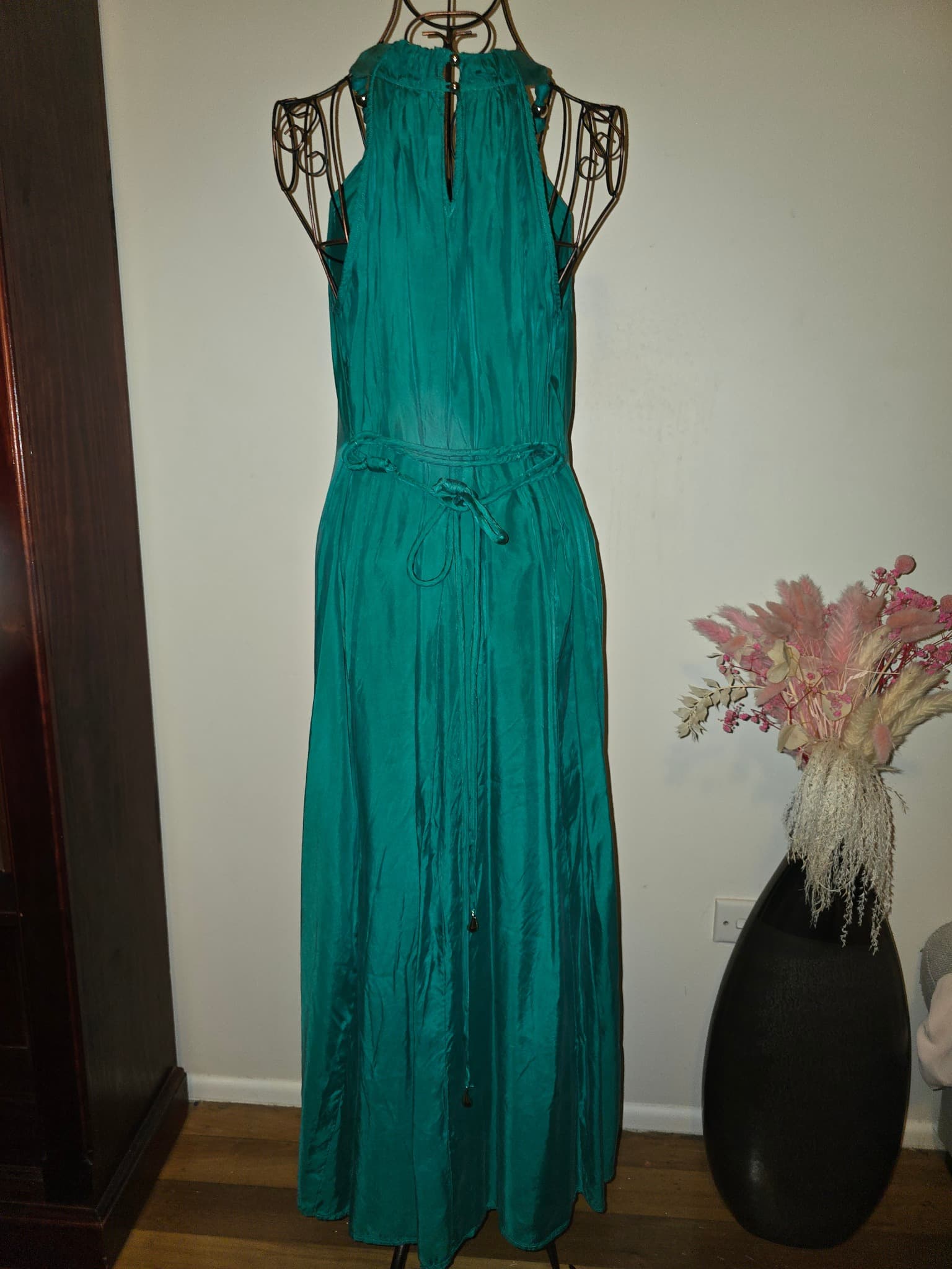 Veronika Maine Halter Neck Maxi Dress Gold-Tone Hardware Teal Women's 8 — photo 2 of 5