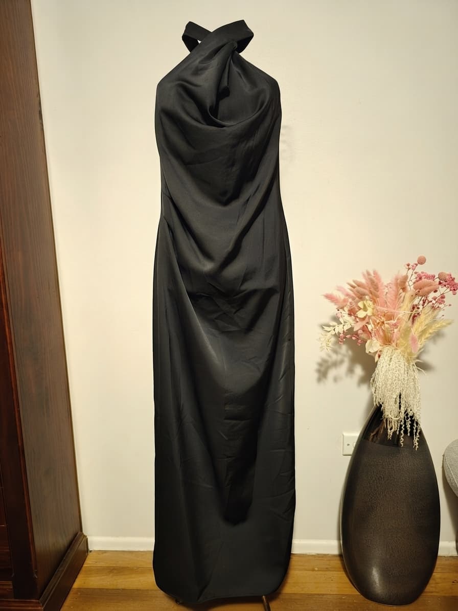 Veronika Maine Maxi Dress Cowl Neck Halter Satin Black Women's 10 — photo 1 of 6