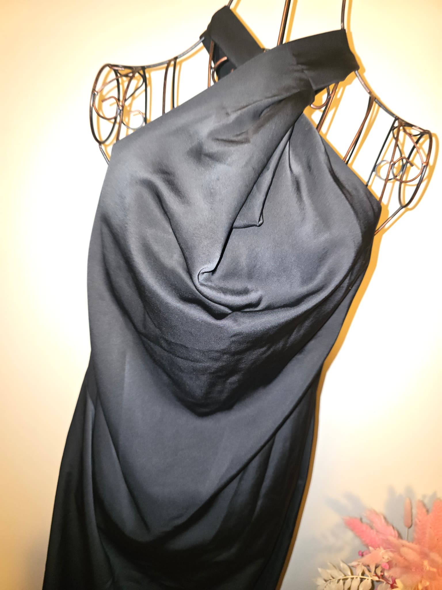 Veronika Maine Maxi Dress Cowl Neck Halter Satin Black Women's 10 — photo 3 of 6
