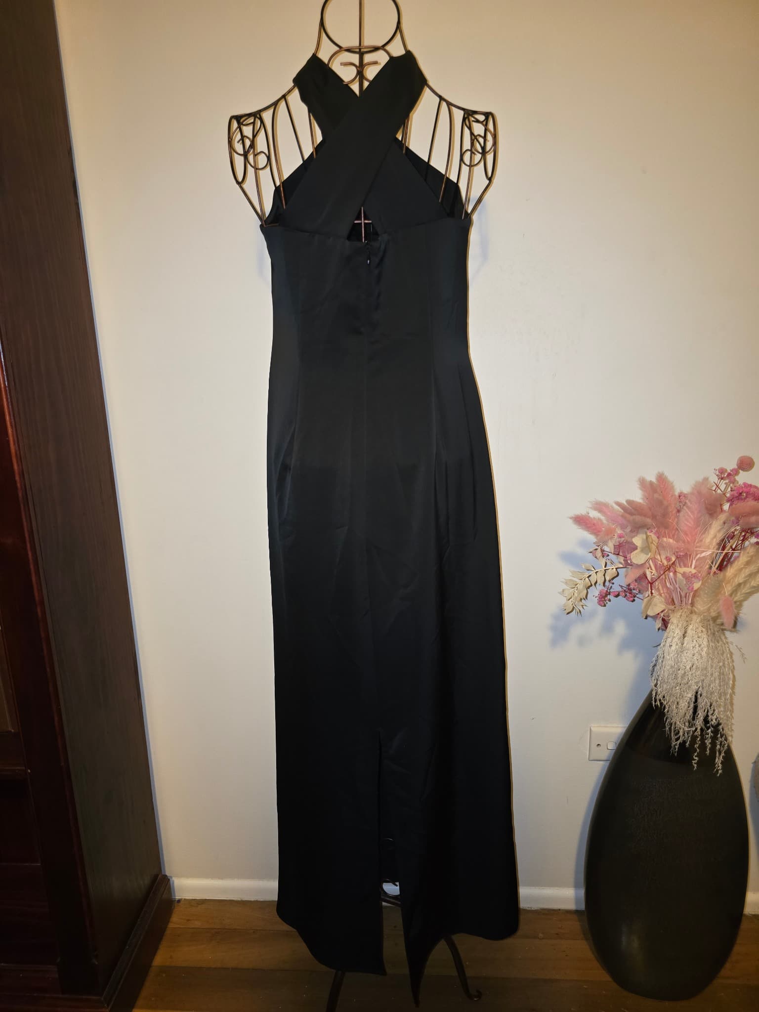 Veronika Maine Maxi Dress Cowl Neck Halter Satin Black Women's 10 — photo 6 of 6