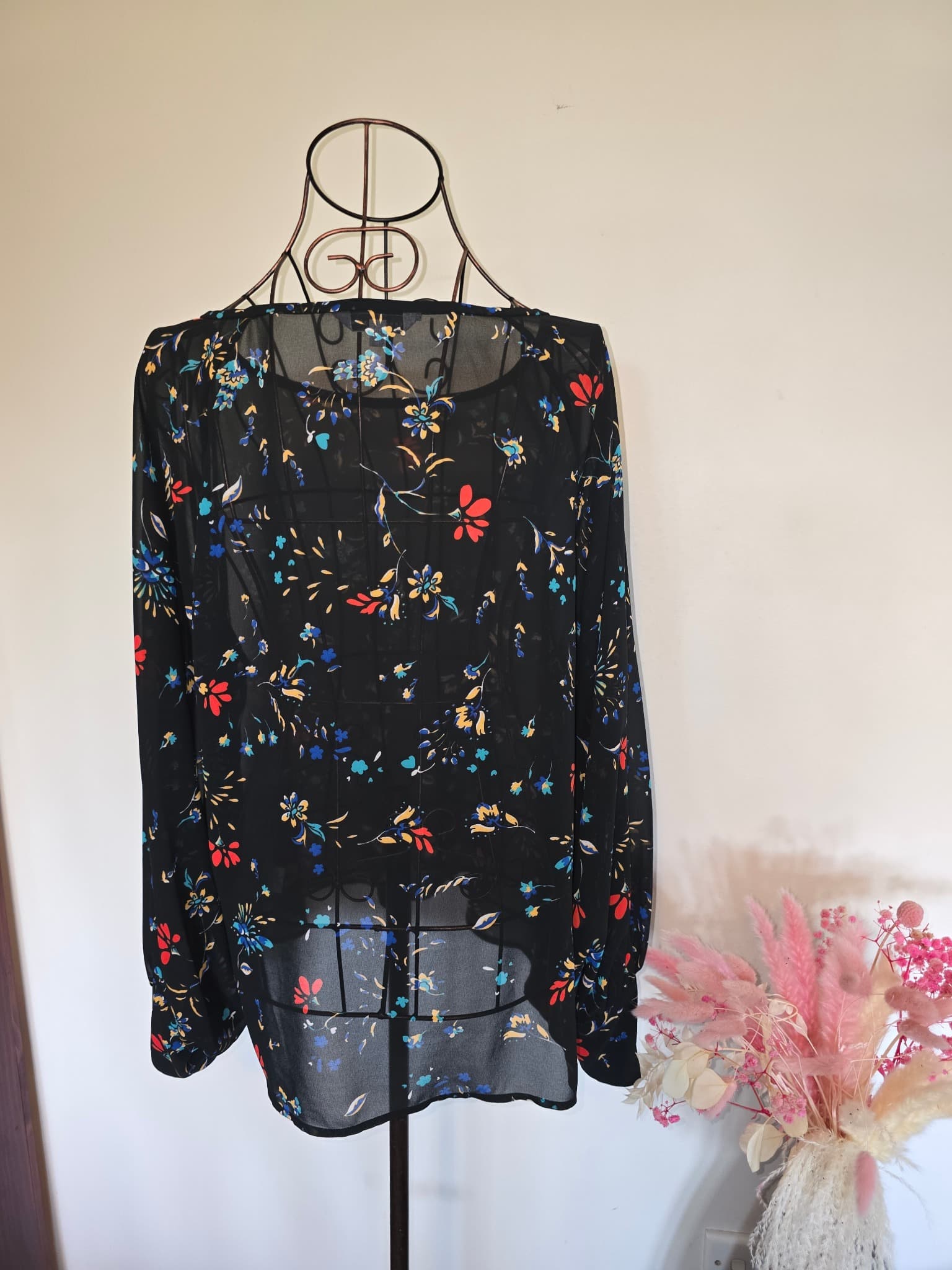 Veronika Maine Sheer Floral Blouse Long Sleeve Black Women's 12 — photo 2 of 5