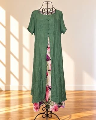 Wild Oasis Maxi Dress Floral Layered Button Front Green Women's XL — photo 1 of 5
