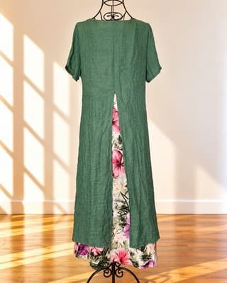 Wild Oasis Maxi Dress Floral Layered Button Front Green Women's XL — photo 2 of 5