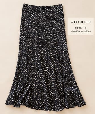 Witchery A-Line Midi Skirt Animal Print Navy Beige Women's 10 — photo 1 of 3