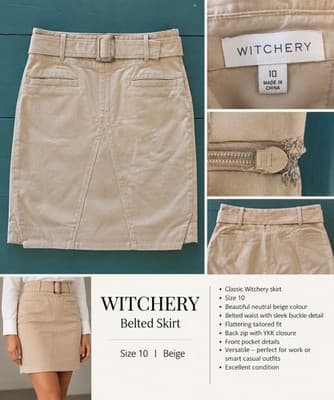 Witchery Belted Tailored Pencil Skirt Beige Women's 10 — photo 1 of 5
