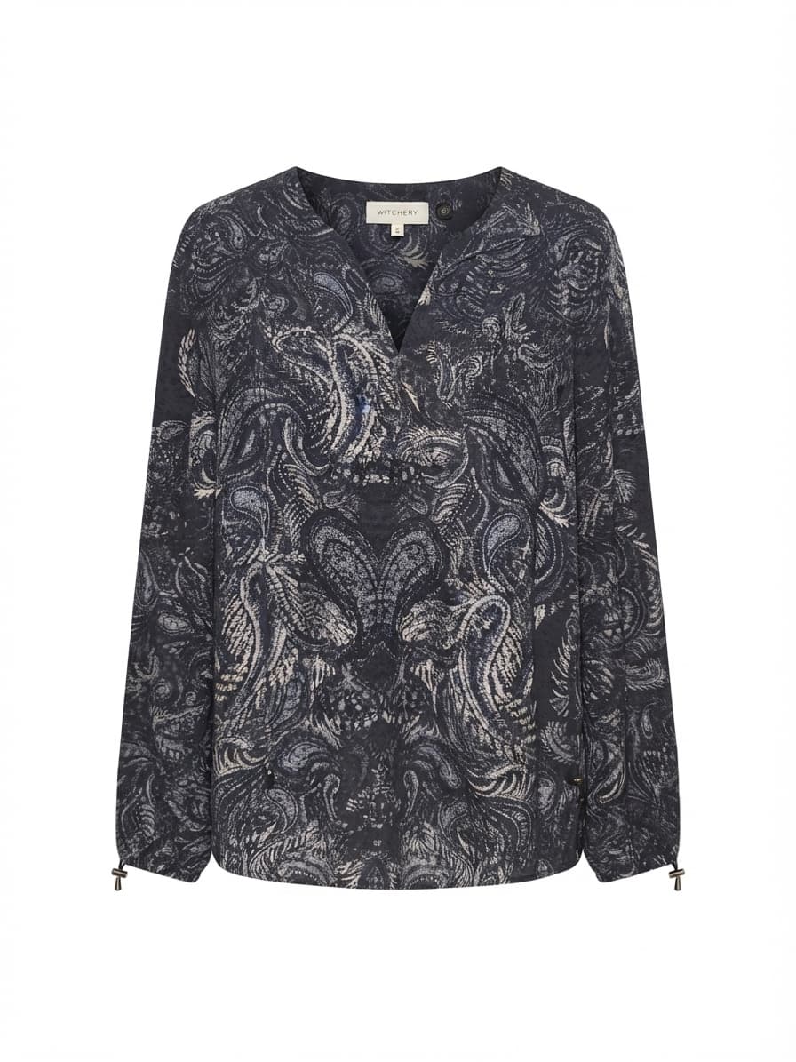 Witchery Long Sleeve Blouse Paisley Print Navy Women's 6 — photo 1 of 5