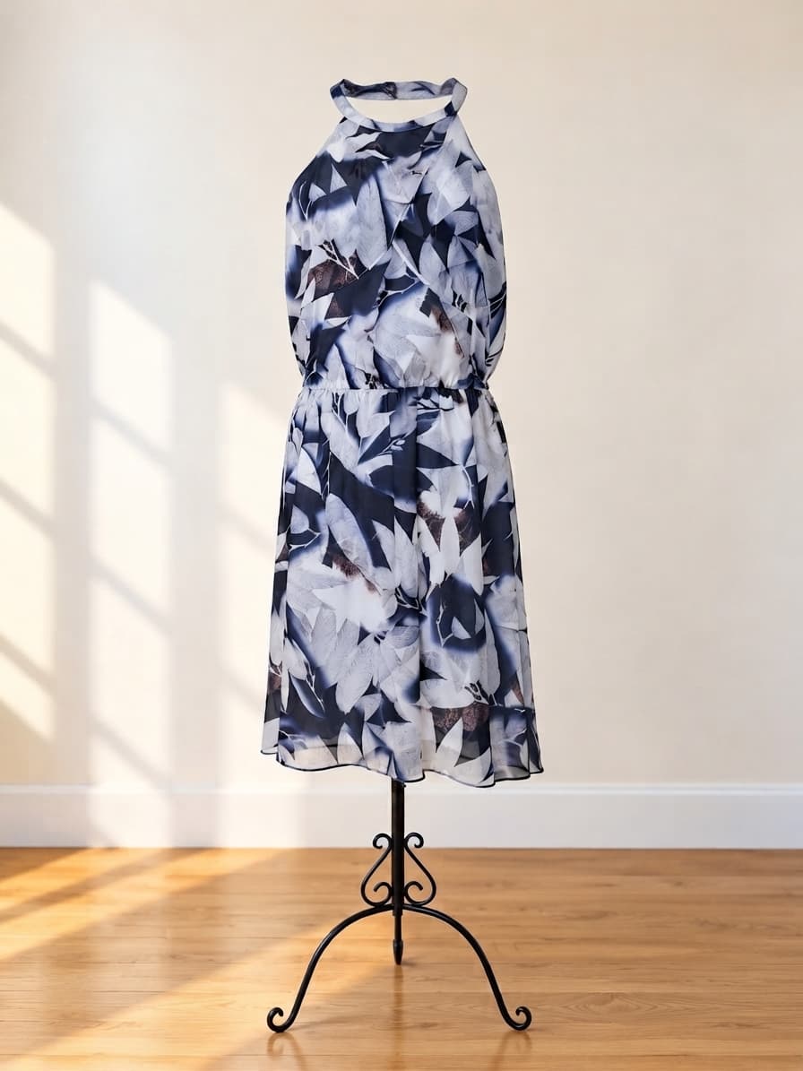 Witchery Sleeveless Halter Neck Dress Leaf Print Black and White Women's 10 — photo 1 of 4