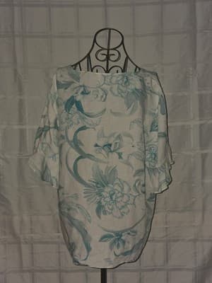 Witchery Tunic Blouse Floral V-Neck White Blue Women's 16 — photo 2 of 5