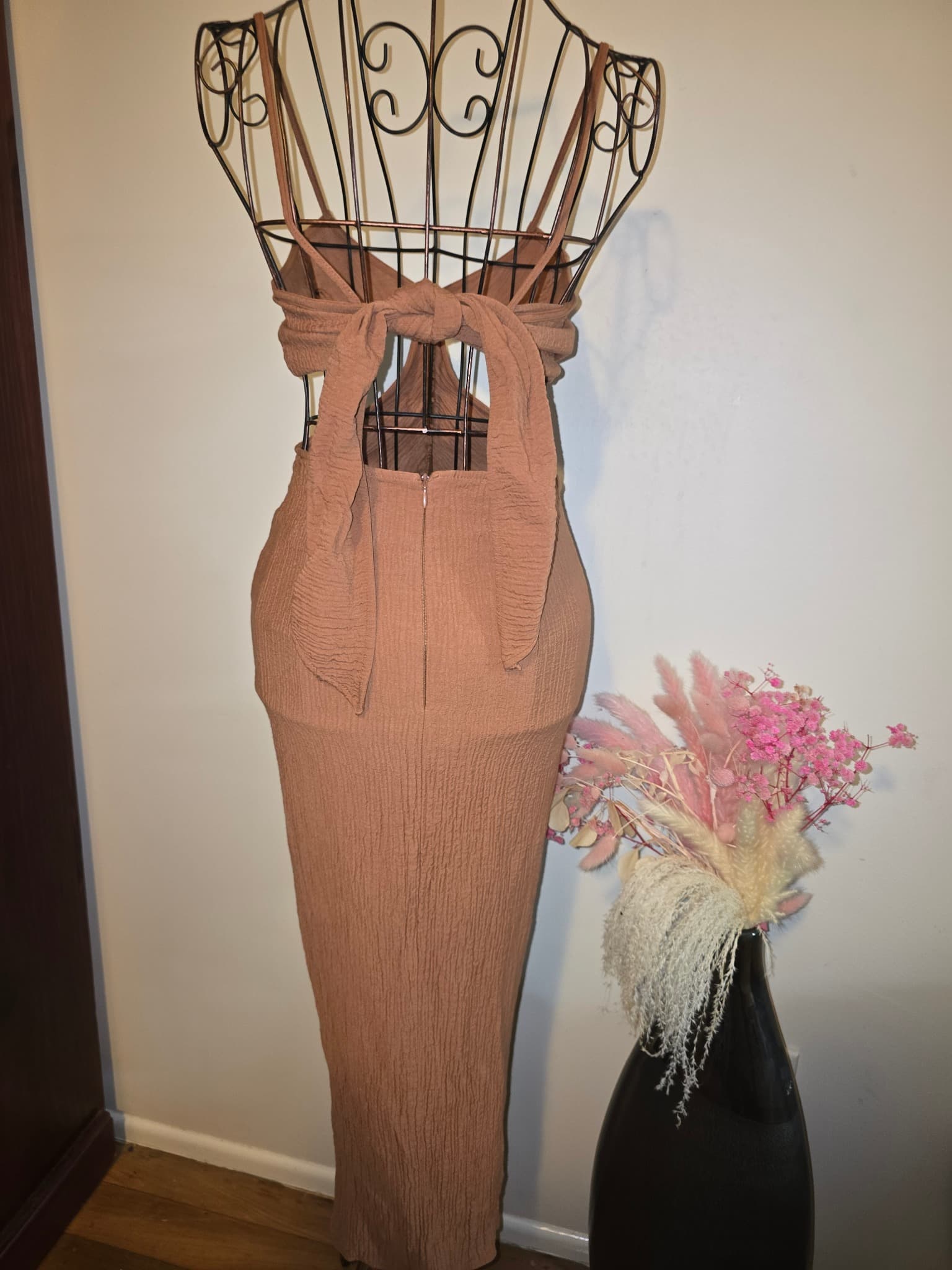 Zara Midi Dress Textured Cut-Out Brown Women's XS — photo 3 of 5