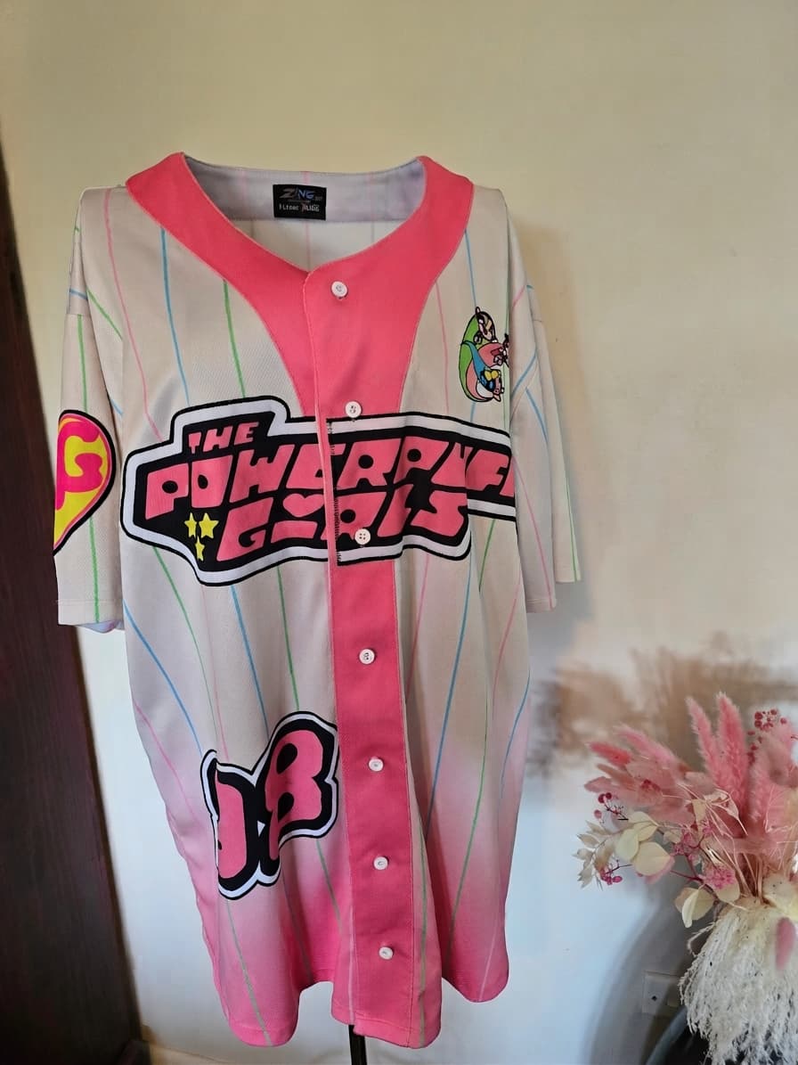 Zing The Powerpuff Girls Baseball Jersey Pinstripe Pink White Unisex XL — photo 1 of 6