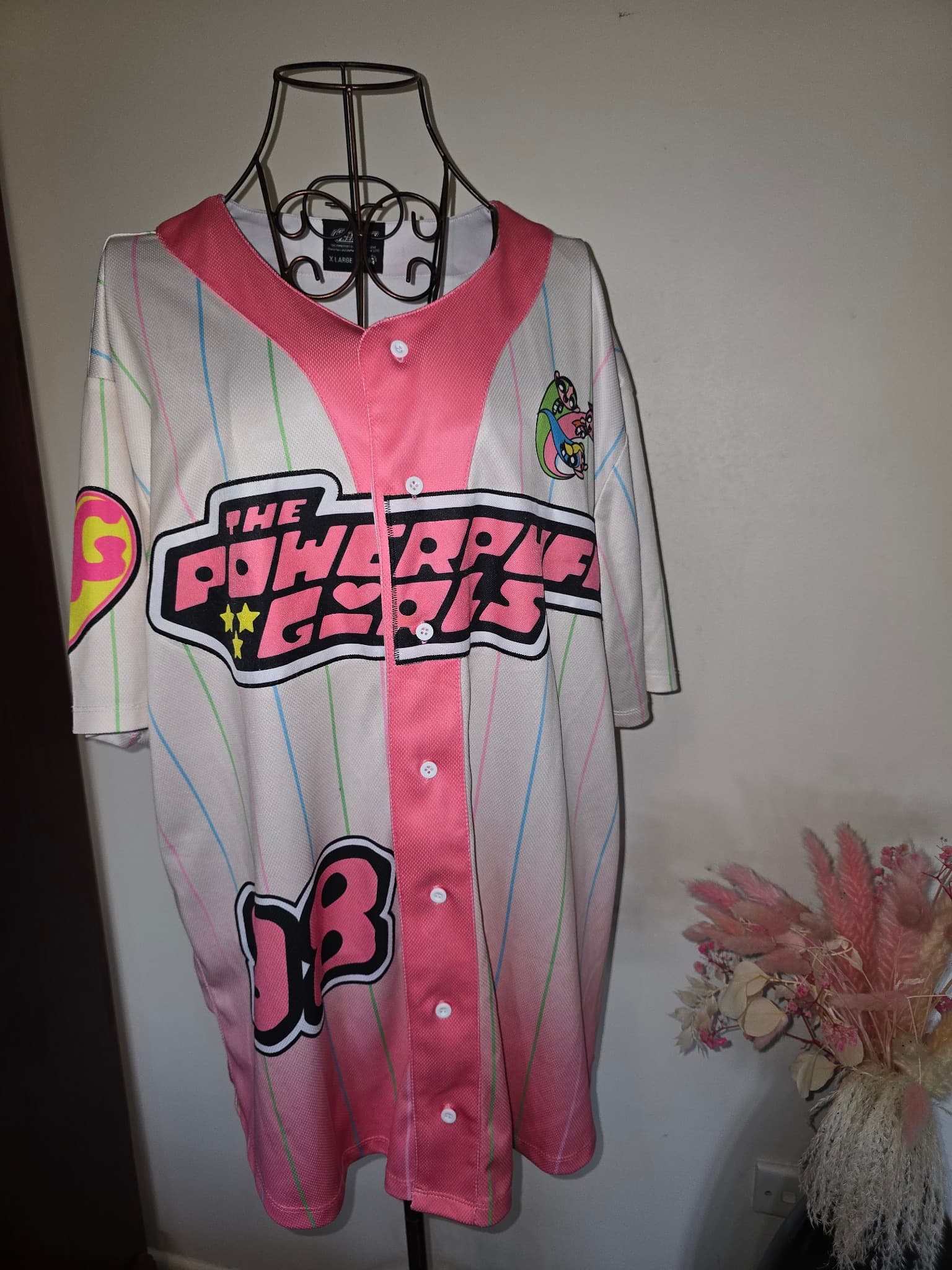 Zing The Powerpuff Girls Baseball Jersey Pinstripe Pink White Unisex XL — photo 2 of 6