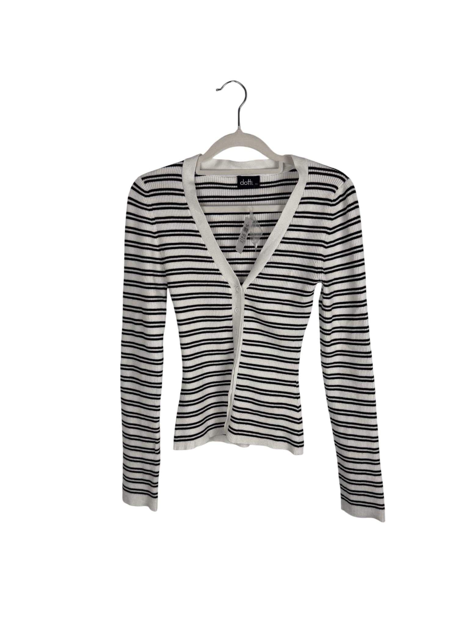 Dotti Ribbed Striped Cardigan Black White Size XS — photo 1 of 7