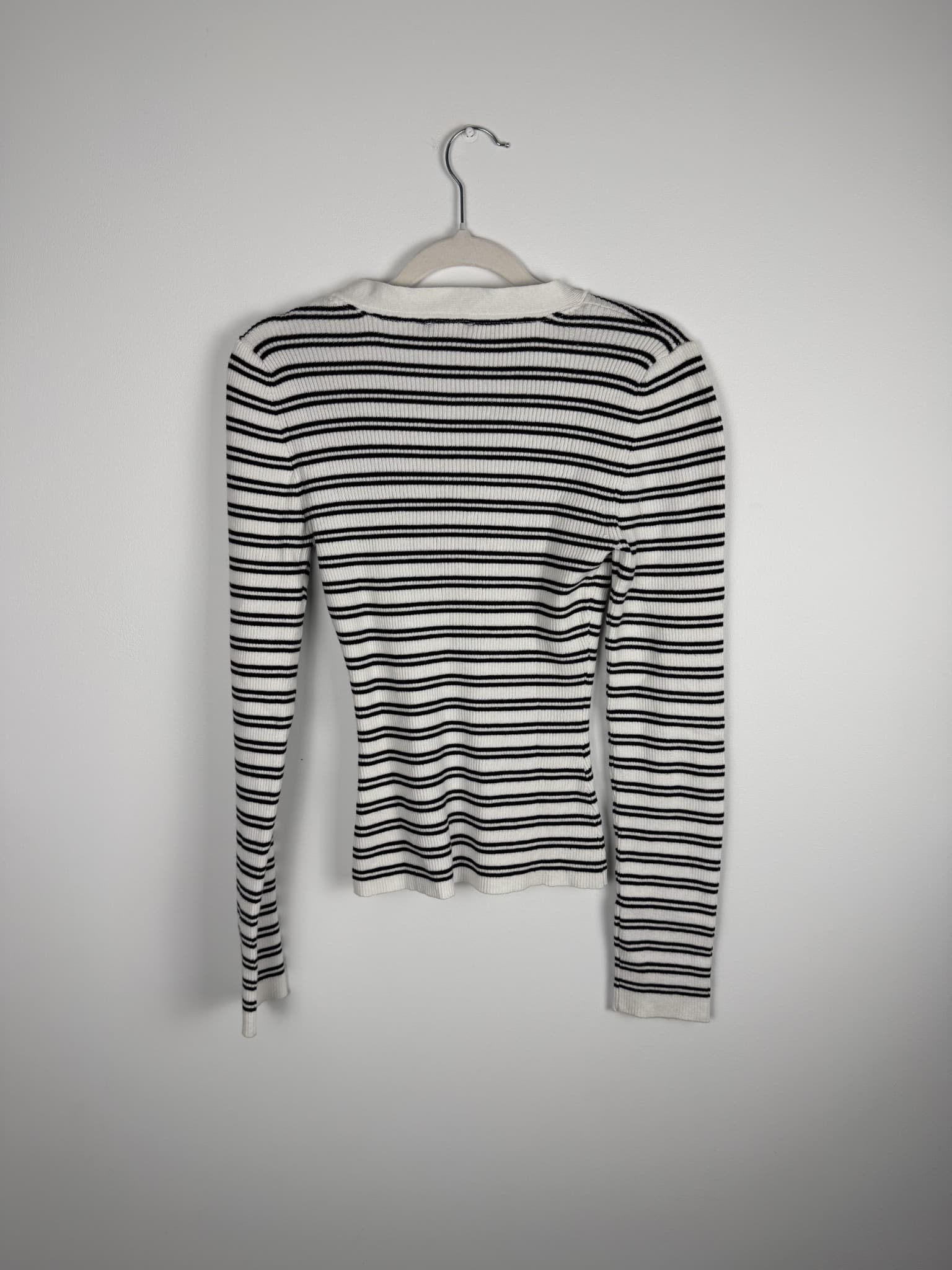 Dotti Ribbed Striped Cardigan Black White Size XS — photo 3 of 7