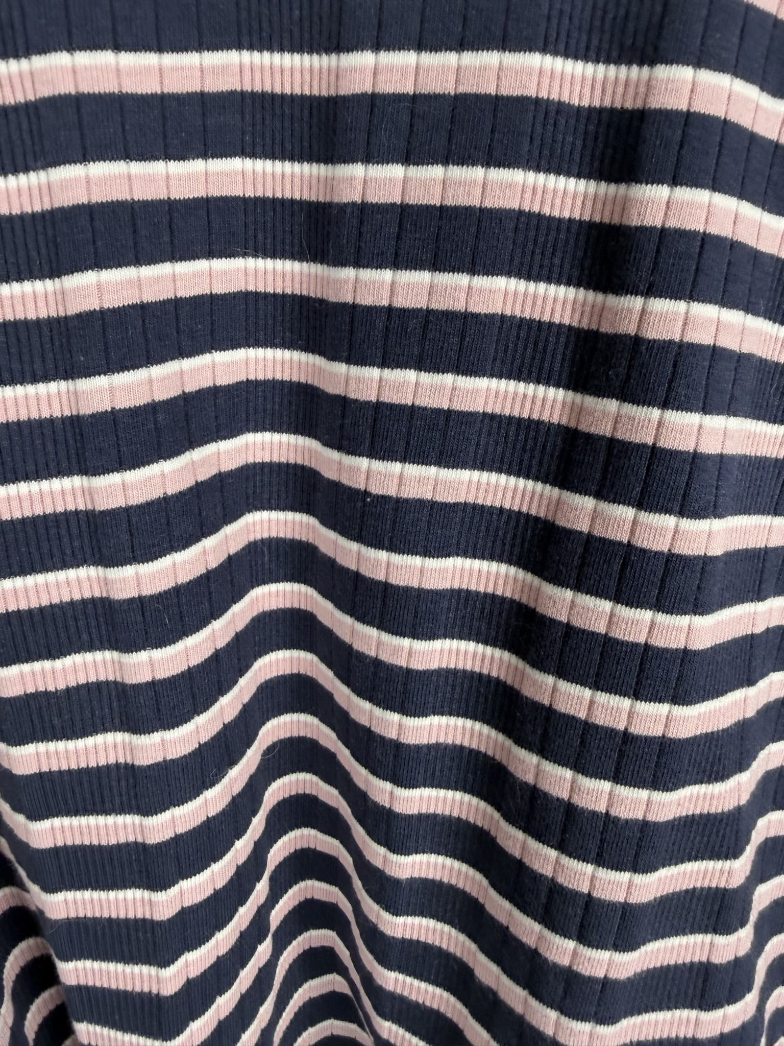 Dotti Ribbed Striped Mock Neck Long Sleeve Crop Top Navy Pink Size M — photo 3 of 7