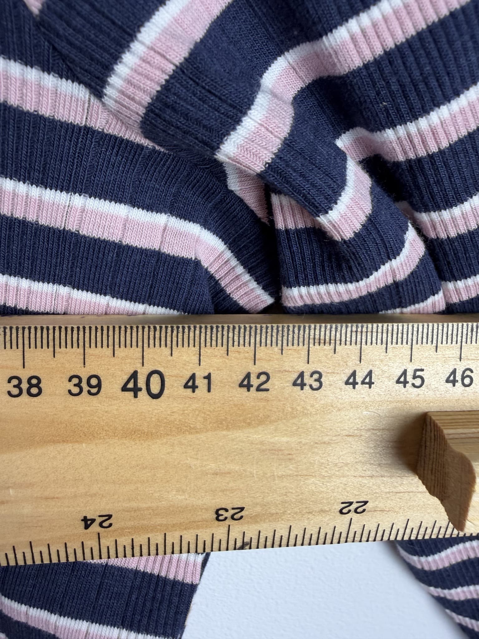 Dotti Ribbed Striped Mock Neck Long Sleeve Crop Top Navy Pink Size M — photo 7 of 7