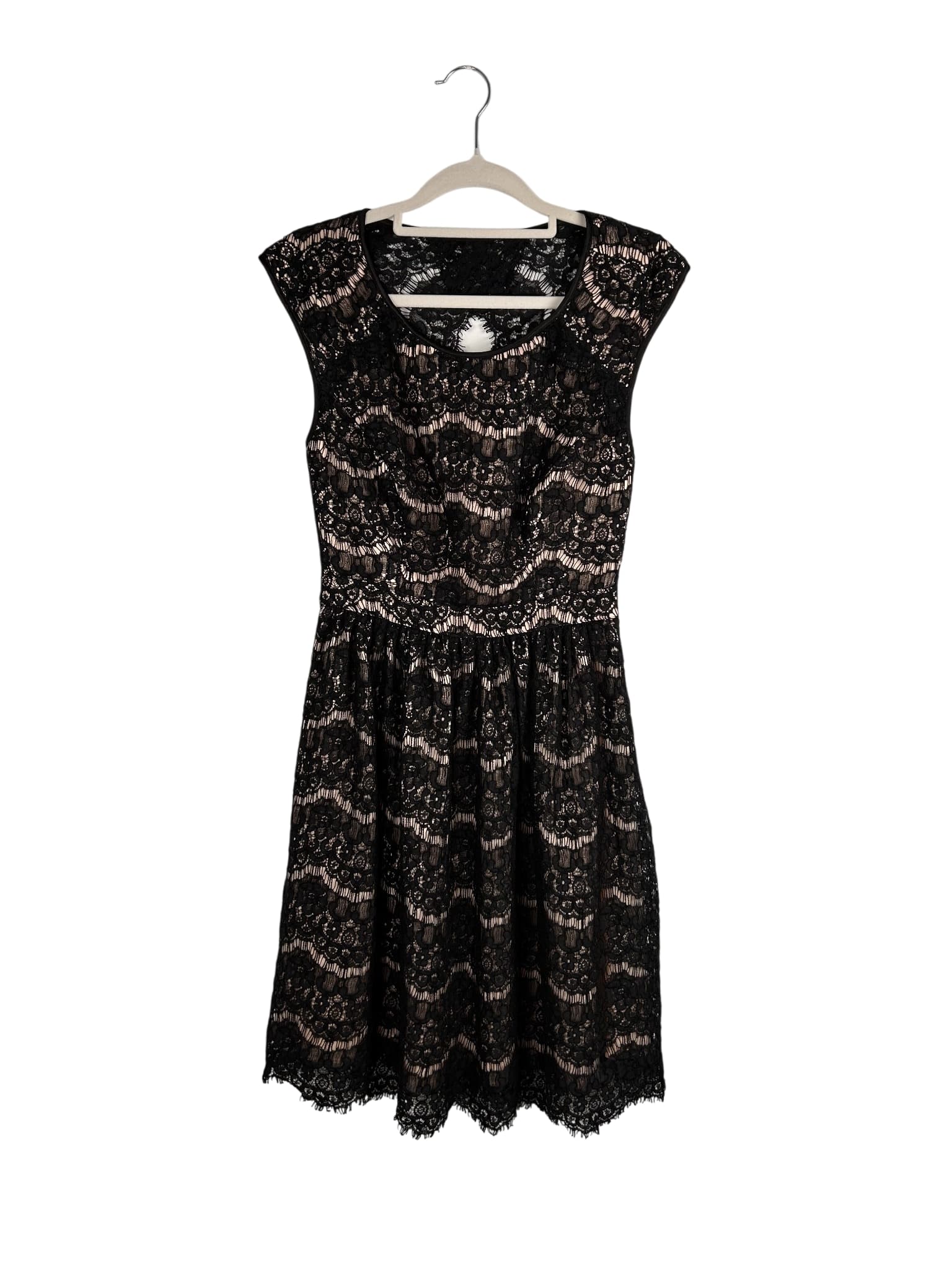 Forever New Black Lace Overlay Fit And Flare Dress Size 8 — photo 1 of 6